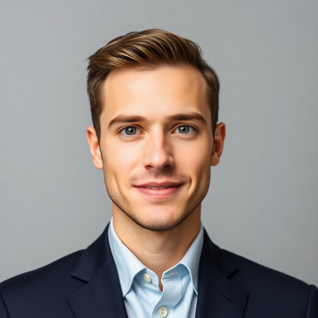 AI-generated linkedin classic headshot example — neutral grey, sharp focus. Style produced by HeadshotPro from user selfies.